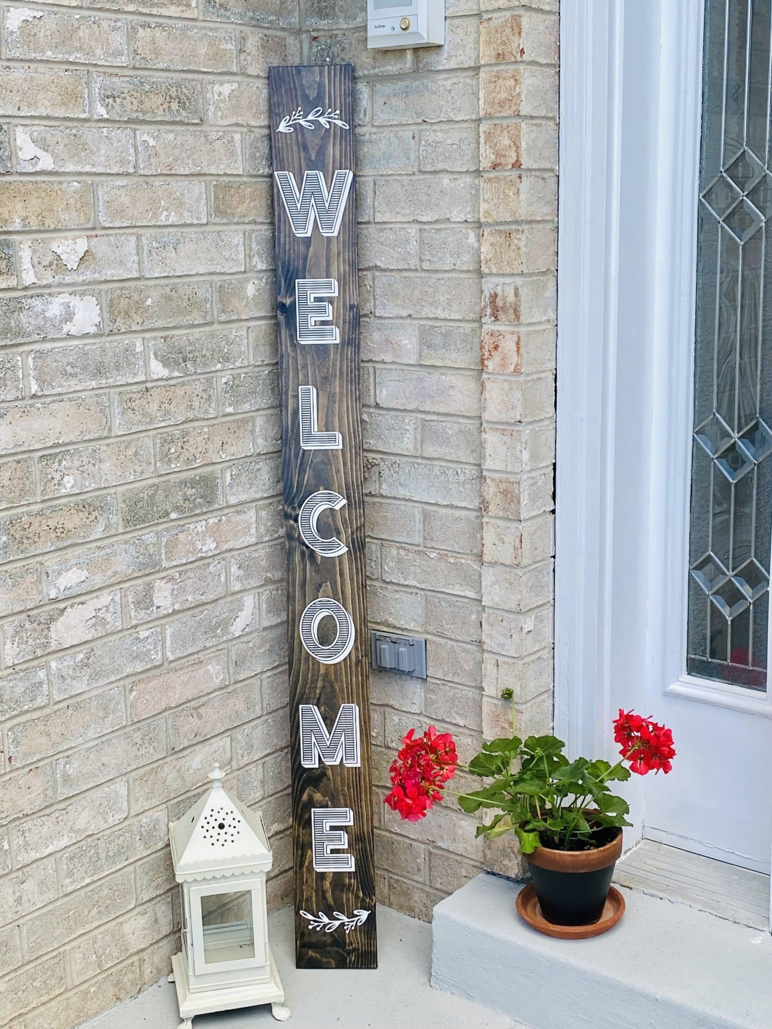 contact paper stenciled porch sign